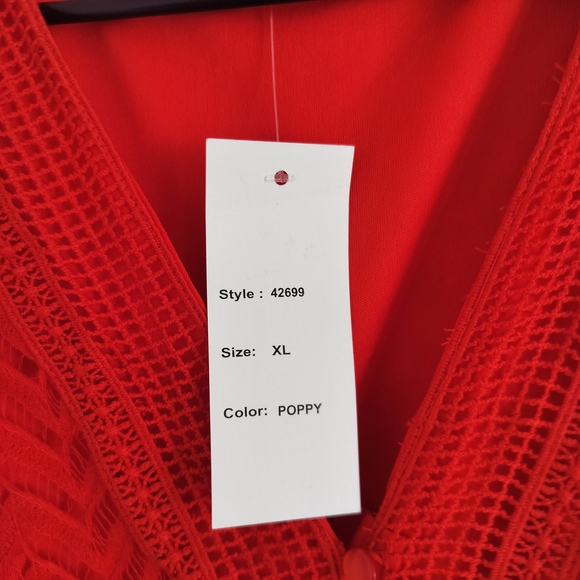 Kings Road Vibrant Red Sleeveless Boho Cottagecore Midi Dress Size XL. Poppy Red - Picture 3 of 4